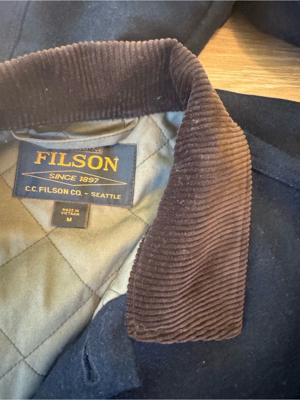 Filson Navy Wool Jacket with Brown Corduroy Collar - Like new worn a few times - Picture 3 of 7